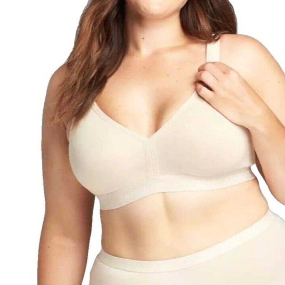 Cacique 48DDD Cotton Wireless Bra Beige Lightly Lined Plus Size